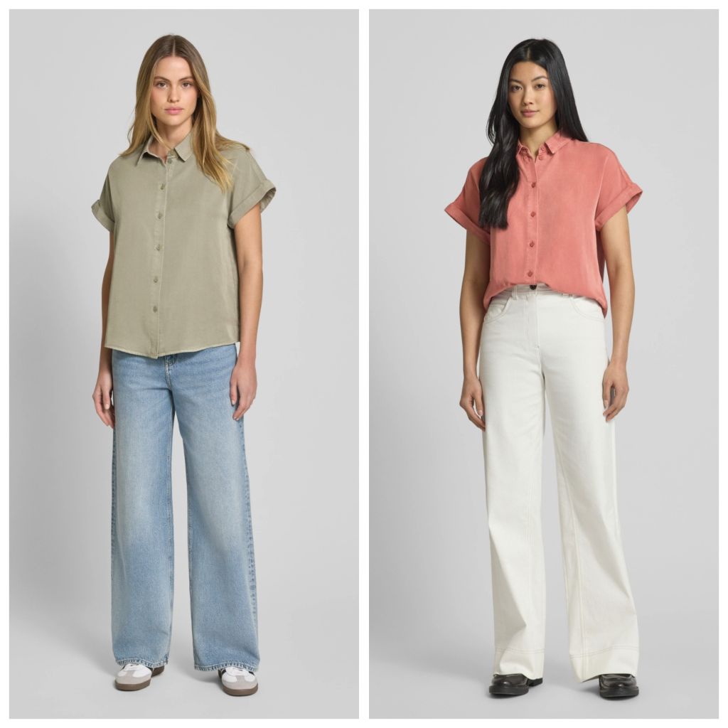 JAKE*S เสื้อเชิ้ต​แขน​สั้น​ สีชมพูอิฐ,สีเขียว ผ้าฟอก