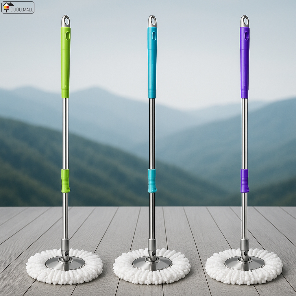 ไม้ถูพื้น ม็อบดันฝุ่น ไม้ม๊อบสเเตนเลส Spin Mop ด้ามยาว อุปกรณ์ถูพื้นทำความสะอาดบ้าน