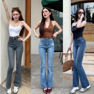 Babarry Style (S-3XL) กางเกงยีนส์ผู้หญิง ขาม้า ผ้ายืด นุ่มใส่สบาย (Y-AM)