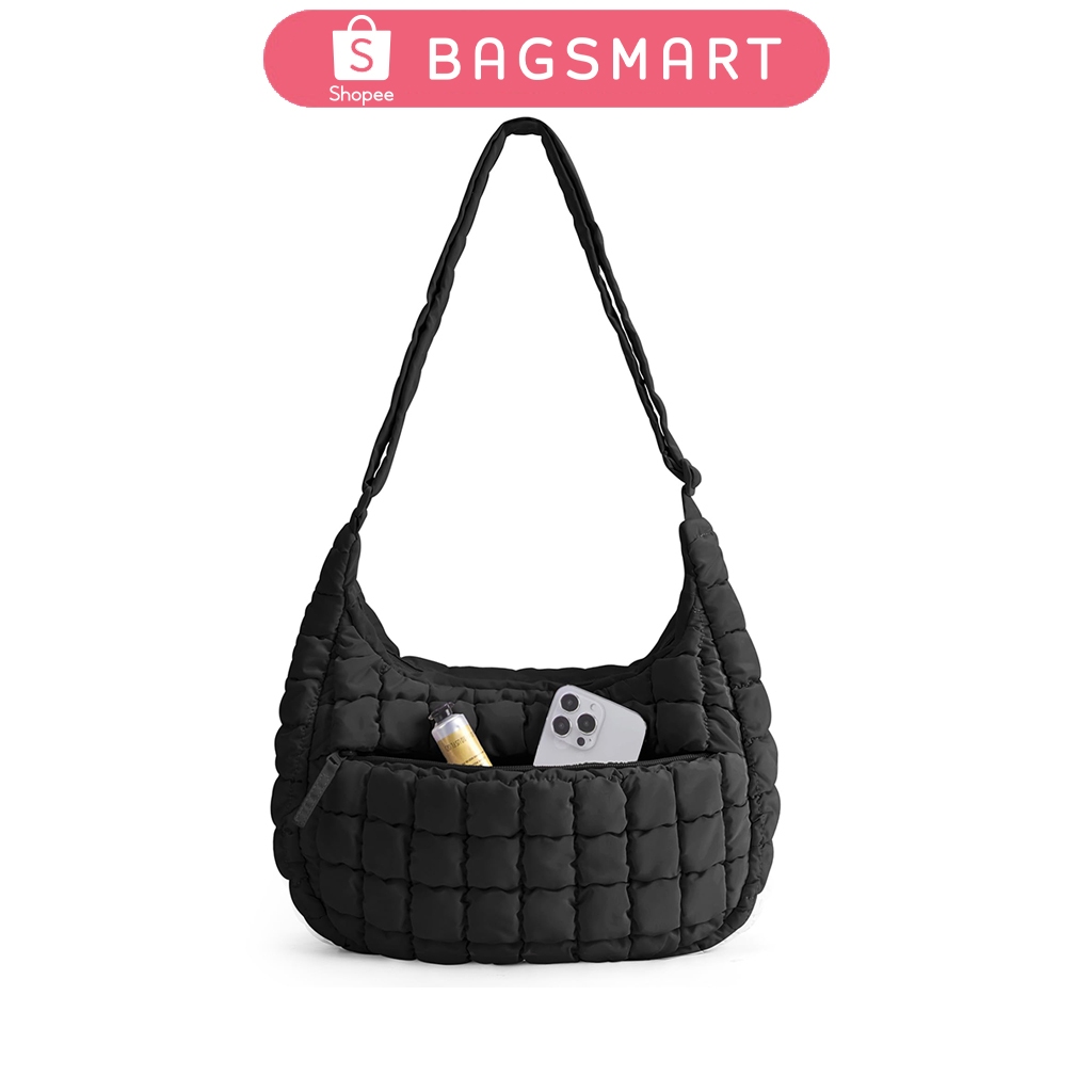 BAGSMART Quilted Puffy Crossbody Bag สำหรับผู้หญิง กระเป๋าไหล่น่ารักกลาง Hobo กระเป๋าถือที่นุ่มนุ่มสำหรับใช้ประจำวัน