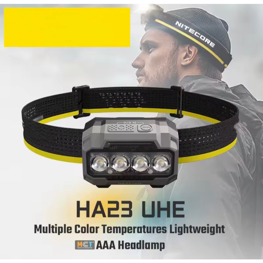 ของแท้100%  HA23 UHE น้ําหนักเบา AAA ไฟหน้า 3 อุณหภูมิสี 600 Lumens ไฟหน้า IP68 สําหรับ Night Run Ca
