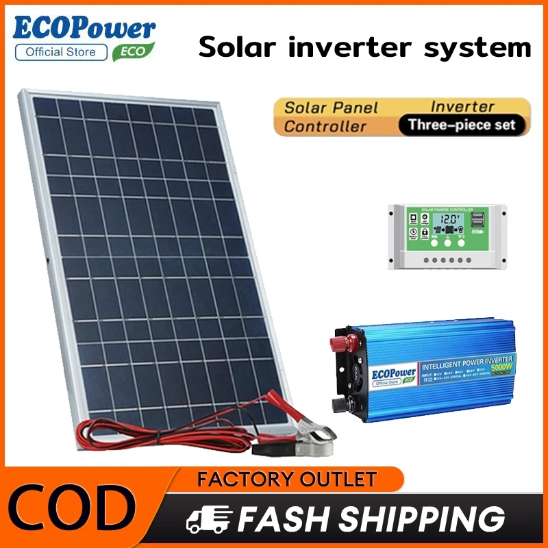 ECOPower แผงโซล่าเซลล์ Solar Panel ชุดเครื่องกำเนิดไฟฟ้าสำหรับบ้าน ที่มีระบบอินเวอร์เตอร์ inverter