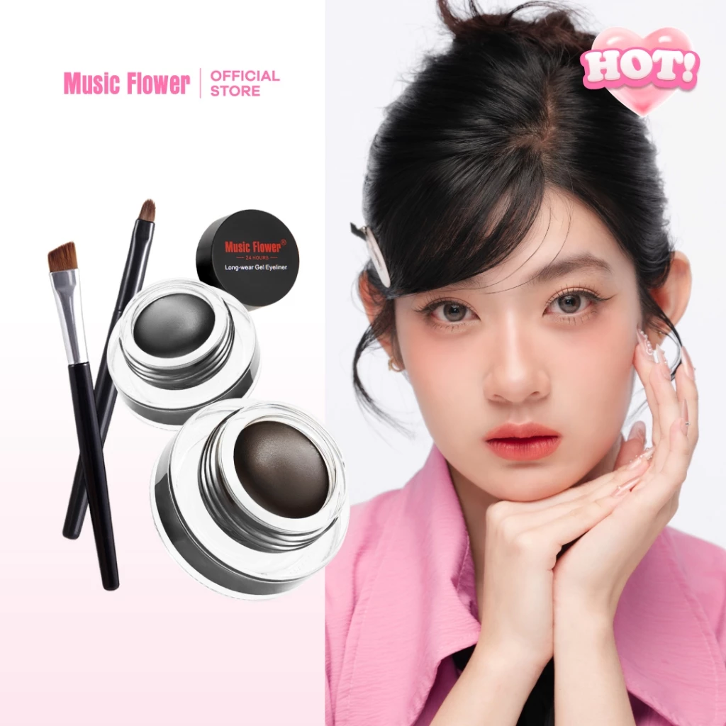 [Music Flower] Long Wear เจลไลเนอร์+เจลคิ้ว 2IN1 สีน้ำตาลและดำ สูตรกันน้ำ/เหงื่อ 24 ชม.
