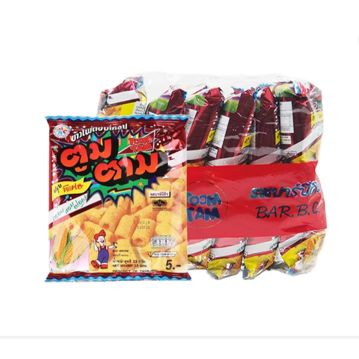 ตูมตาม ข้าวโพดอบกรอบ รสบาร์บีคิว 23 ก. x 12 ห่อ Toomtam Crispy Corn Bar.b.q 23g x12