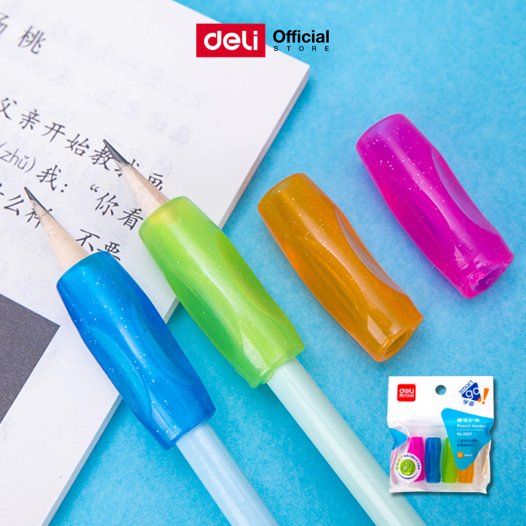 ปลอกดินสอ Deli ปลอกสวมดินสอ - ปากกา ปลอกยางใส่ดินสอแบบนิ่ม (แพ็คบรรจุ 4 ชิ้น / 4 สี) เครื่องเขียน อุปกรณ์การเรียน