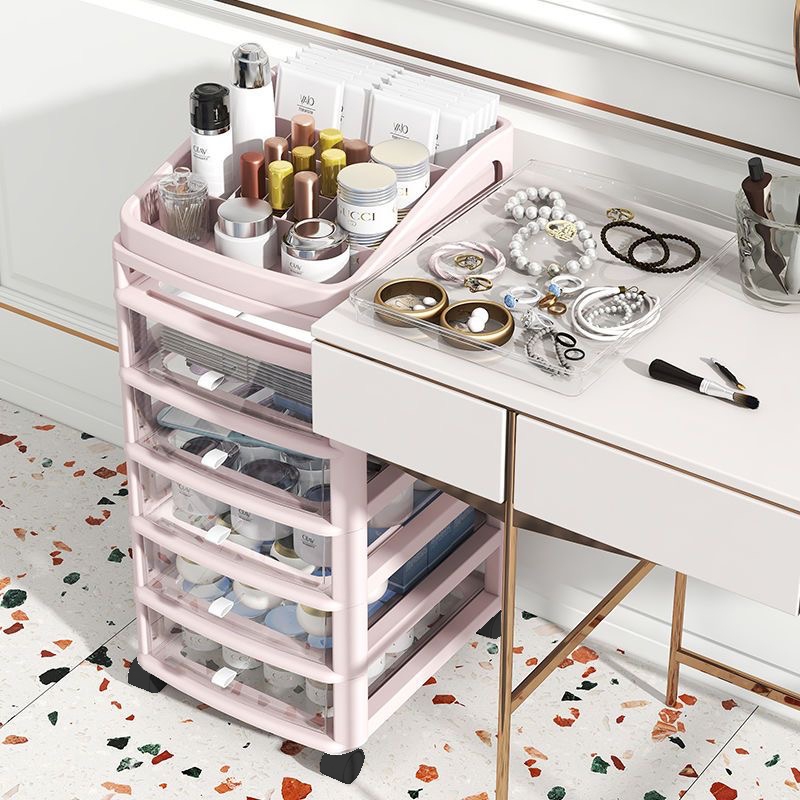 ตู้เก็บเครื่องสําอางโปร่งใส ตู้เก็บเครื่องสําอางแบบเคลื่อนย้ายได้หลายชั้นแบบไม่ต้องประกอบ พร้อมล้อเลื่อน ฝาด้านบนถอดออกใ - รูปที่ 7