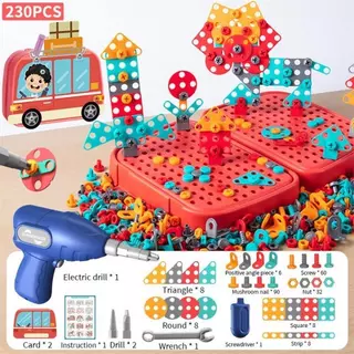 JoyToys ของเล่นเด็ ด้วยสว่านไฟฟ้า ชุดถอดประกอบคู่มือสำหรับเด็ก ของเล่นบล็อคประกอบสกรู ของเล่น DIY ของเล่นเครื่องมือช่าง