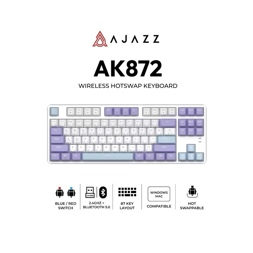 คีย์บอร์ดเกมมิ่ง Ajazz AK872 Wireless Hotswap Dual Module(2.4+BT) TKL 80% 87Key Mechanical Keyboard