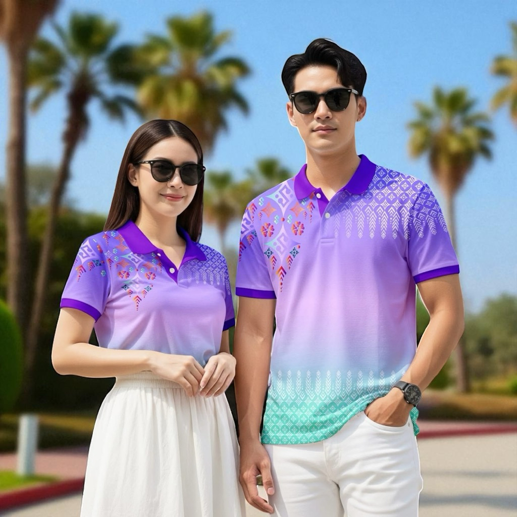 เสื้อคอปกพิมพ์ลายพาสเทลสีคมชัดทรงสวยใส่สบายระบายอากาศได้ดี