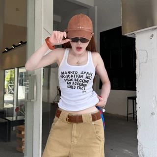 เสื้อกล้าม กล้ามเว้าหลัง สกรีนลาย สไตล์ Y2K พร้อมส่ง ผ้ายูนิยืดเยอะมาก สาวอวบใส่ได้ รุ่น กล้ามยูนิ MANKED