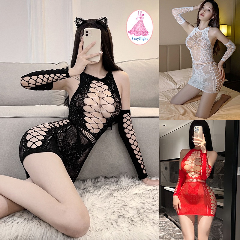 SexyNight มีให้เลือก 3 สี เสื้อตาข่ายเซ็กซี่ งานปักผีเสื้อ กระโปรงเข้ารูปสะโพก sexy สวมใส่สบาย