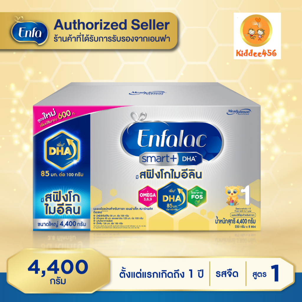 Enfalac Smart+1 เอนฟาแล็ค สมาร์ทพลัส นมผง สูตร 1 รสจืด ขนาด 4400 กรัม (บรรจุ 550กรัม จำนวน 8ซอง)