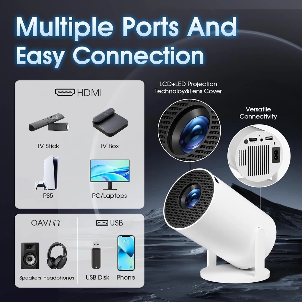 HY300 PRO+ โปรเจ็กเตอร์อัจฉริยะ 4K Android 13.0 1080P Ultra HD WIFI บลูทูธ โปรเจ็กเตอร์โฮมเธียเตอร์ ราคา ถูกที่สุด ดีลบีเคเค แกลเลอรีภาพที่ 4