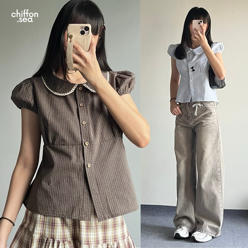 Chiffon.sea | Wine top เสื้อคอบัวแสนน่ารัก (ลดเหลือ 261.- ส่งฟรี ราคาพิเศษใน live)