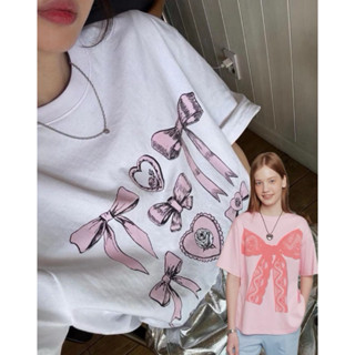 “ribbon t-shir” เสื้อยืดรุ่นใหม่ น่ารักสุดๆ ดีเทลสกรีนลายโบว…