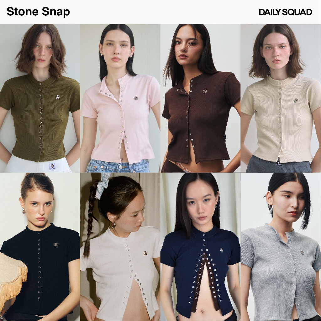 DAILY SQUAD Stone Snap เสื้อกระดุม snap เรียงด้านหน้า โลโก้ dsq READY TO SHIP