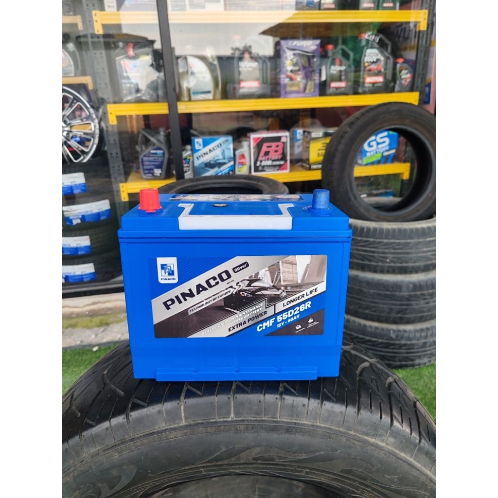 แบตเตอรี่ใหม่​ แห้งแท้ Pinaco​ Cmf​ 55d26R  60แอมป์​ แบตฟ้า