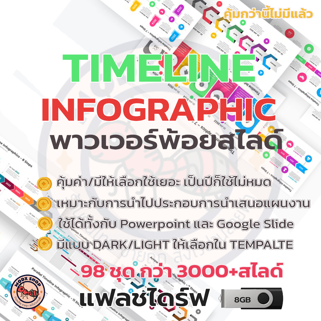 003-USB แฟลชไดร์ฟ ไทม์ไลน์ อินโฟกราฟฟิคเทมเพลท Timeline Infographic PowerPoint Template