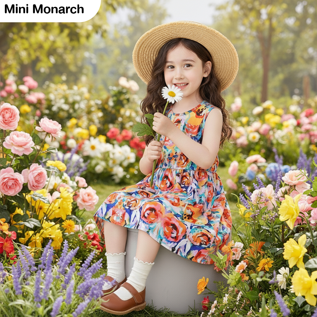 Mini Monarch เดรสโทนดอกไม้เด็กผู้หญิง ผ้าเบา ใส่สบาย พริ้วสวย เหมาะทุกโอกาส 2-12 ปี มี 4 แบบให้เลือก
