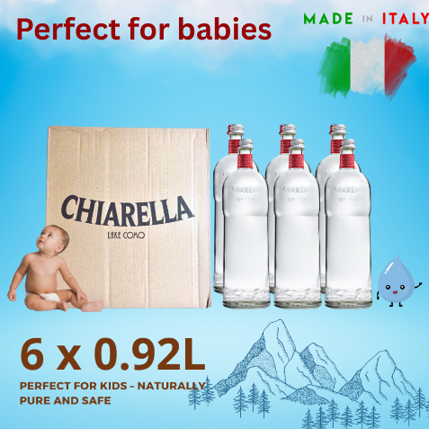 น้ำแร่ 0.92 ลิตร x6 ขวดแก้ว – Chiarella Lake Como – พรีเมียมอิตาลี – เหมาะสำหรับทารก