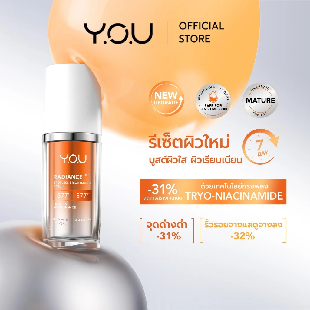 YOU Radiance Up! Spotless Brightening Serum 20ml เซรั่มไวท์เทนนิ่ง วิตามินซี ปรับสีผิวสม่ำเสมอ ผิวอิ่มฟู thumbnail 3
