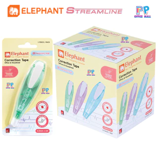 Elephant ตราช้างเทปลบคำผิด สตรีมไลน์ จำนวน 12 ชิ้น คละสี