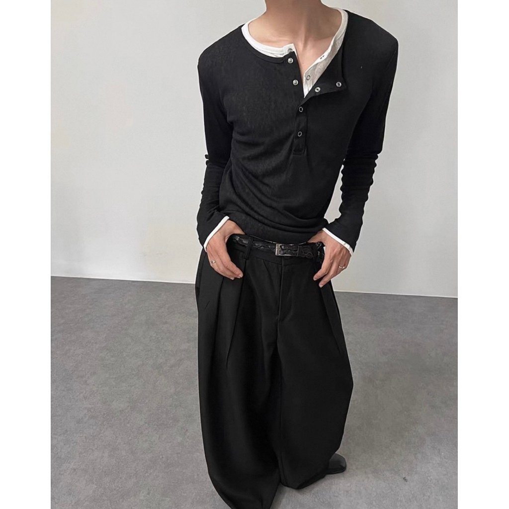 Layered Henley Long-Sleeve Shirt เสื้อแขนยาวทรงพอดีตัว  A2 - รูปที่ 6