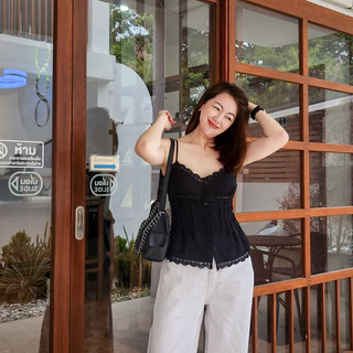 AC Summer Lace Top สายเดี่ยวลูกไม้หน้าร้อน ผ้าทอใยสังเคราะห์นิ่มลื่นเบาสบาย ดีเทลลูกไม้น่ารักดู สายปรับสั้นยาวได้