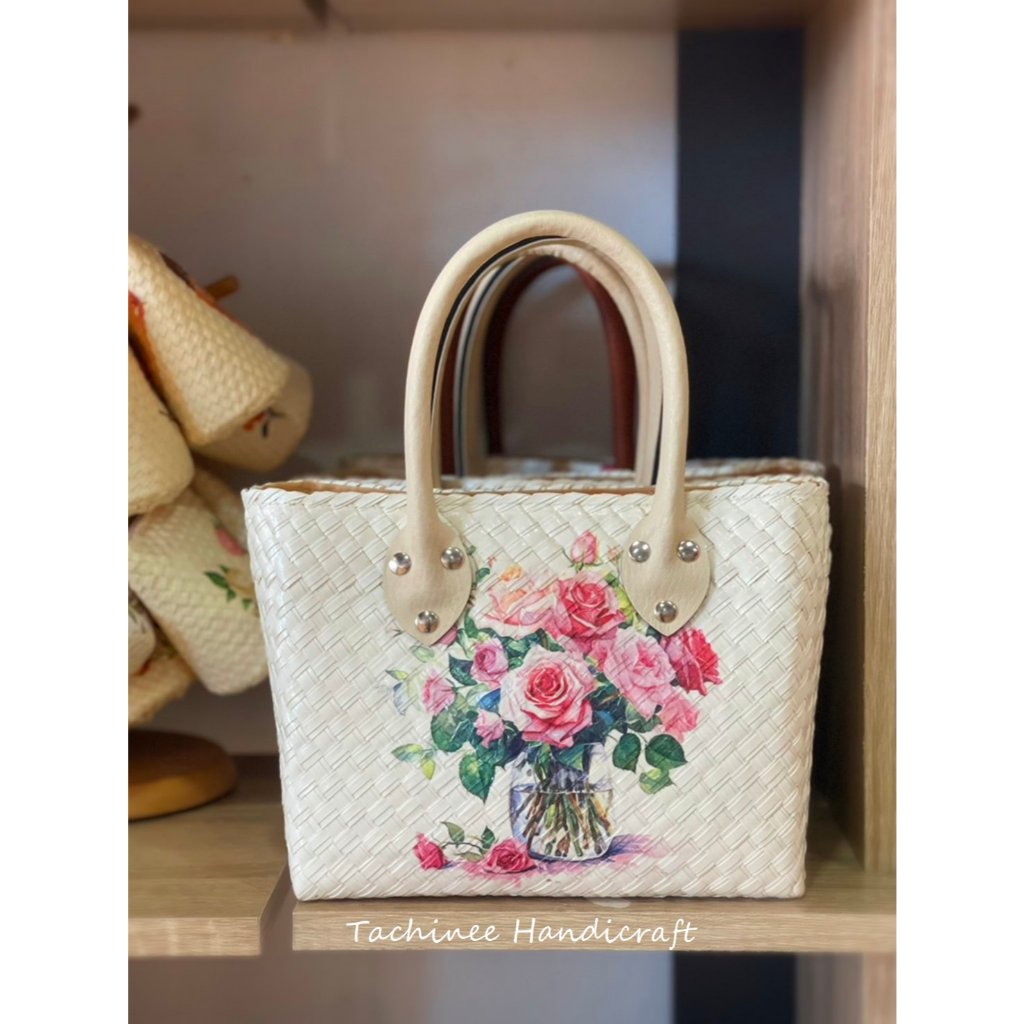 กระเป๋าใบลาน ทรงถังเล็ก กระเป๋าTachineeHandicraft ของขวัญของฝาก