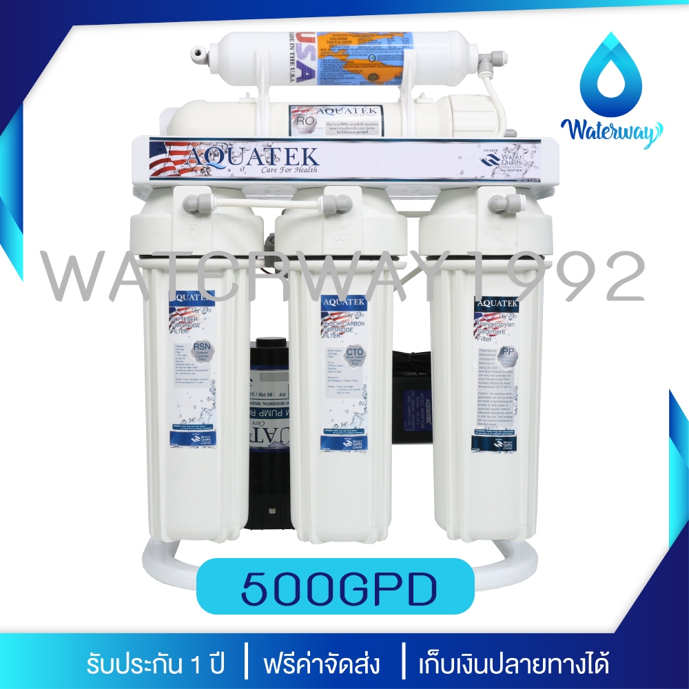 [มีบริการติดตั้ง] AQUATEK เครื่องกรองน้ำ RO 500GPD กำลังผลิต 120ลิตร/ชม. ไม่ต้องมีถังพักน้ำ รับประกัน 1 ปี