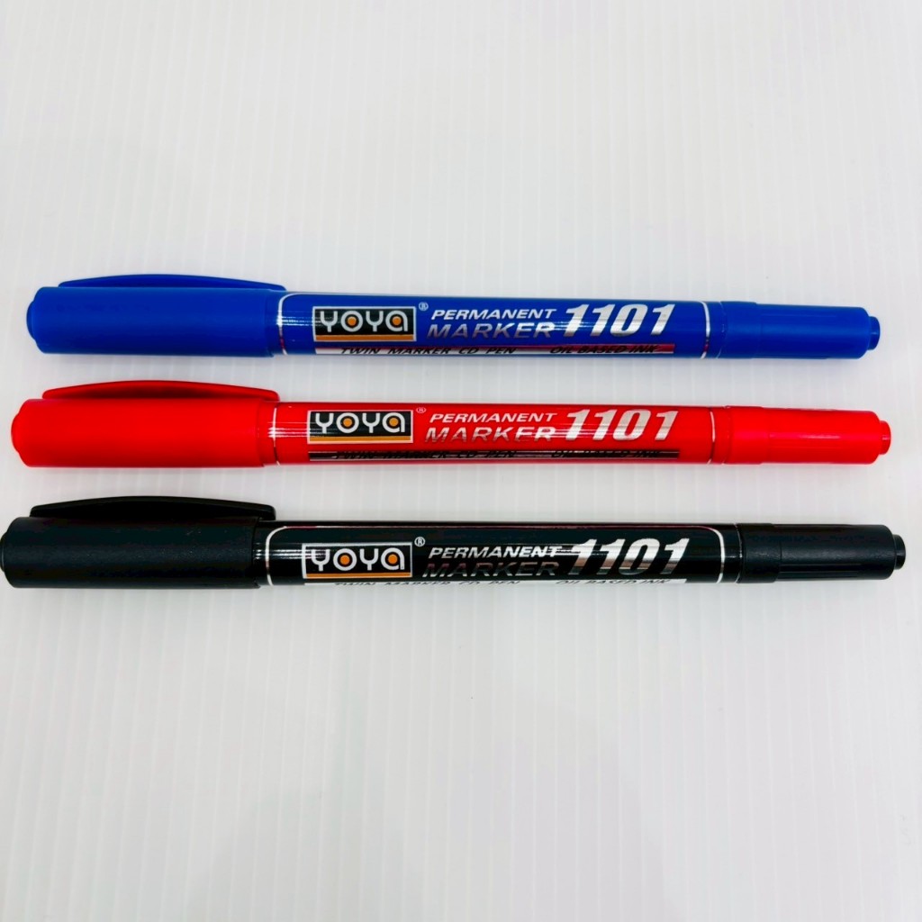 ปากกา YOYA MARKER PERMANENT ปากกา 2 หัว เขียนซีดี สีน้ำเงิน สีแดง สีดำ เลือกสีได้ (ราคา /1 ด้าม)