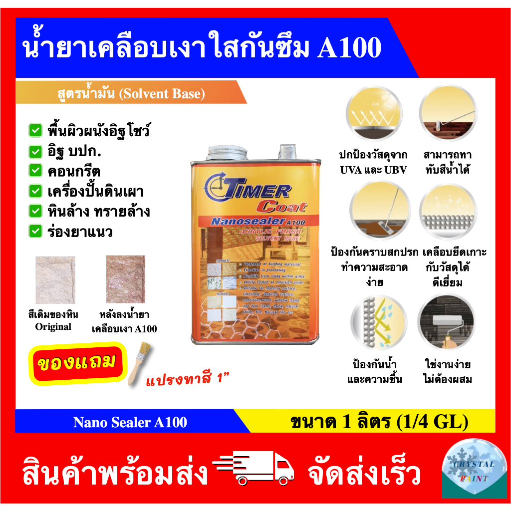 น้ำยาเคลือบเงา A-100 น้ำยาเคลือบเงาใสกันซึม ยี่ห้อ Timer Coat (ขนาด 1 ลิตร) Timer Coat Nanosealer A1