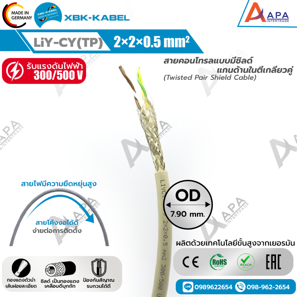 LiYCY(TP) 2x2x0.5 SQ.MM. XBK KABEL (ราคาต่อเมตร) (สั่งขั้นต่ำ 10 เมตร )