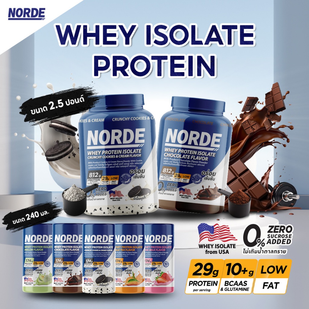 Norde Whey Protein Isolate นอร์ด เวย์โปรตีน ไอโซเลท อร่อย สูตรเข้มข้น  เวย์โปรตีนคุณภาพ นำเข้าจากUSA