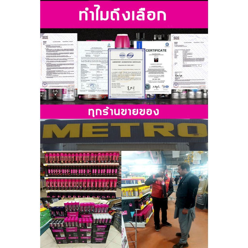 FLAMINGO Foam Cleaner โฟมทำความสะอาด สเปรย์ทำความสะอาด เบาะ หนัง ผ้า กำมะหยี่ น้ำยาซักเบาะ น้ำยาฟอกเบาะผ้า น้ำยาขัดเบาะร - รูปที่ 6