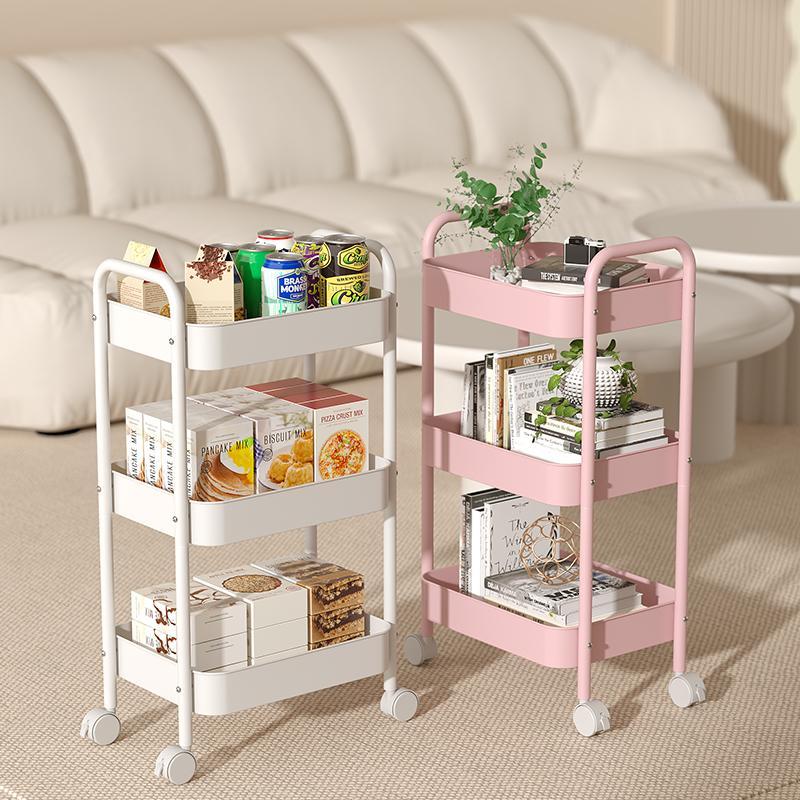 Home ชั้นวางของหลายชั้น เคลื่อนย้ายได้ ชั้นวางขนมขบเคี้ยว เหล็กกล้าคาร์บอน ใช้งานได้ในชั้นวางของในครัวและห้องน้ำ