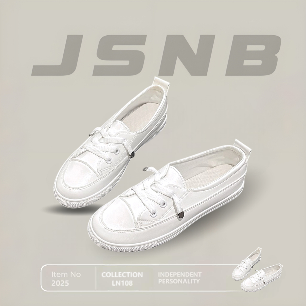 JSNB ส่งฟรี รองเท้าผ้าใบลำลอง รองเท้าคัทชูสีขาว ใส่ทำงาน ใส่เรียนได้ น้ำหนักเบา นุ่มสบาย พร้อมส่ง [L