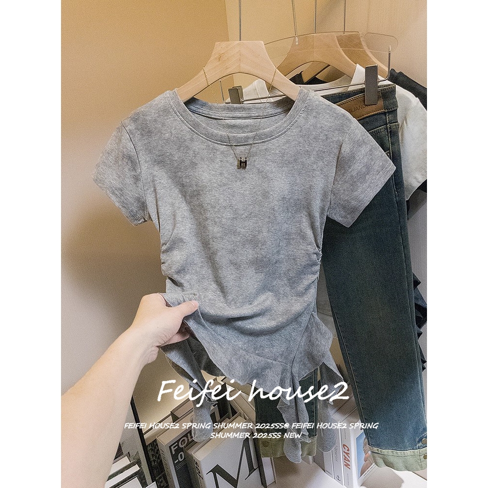 [Casual Ruffled Short-Sleeve T-Shirt]เสื้อยืดคอกลมแขนสั้นระบายแฟชั่นลำลองฤดูร้อนสำหรับผู้หญิง