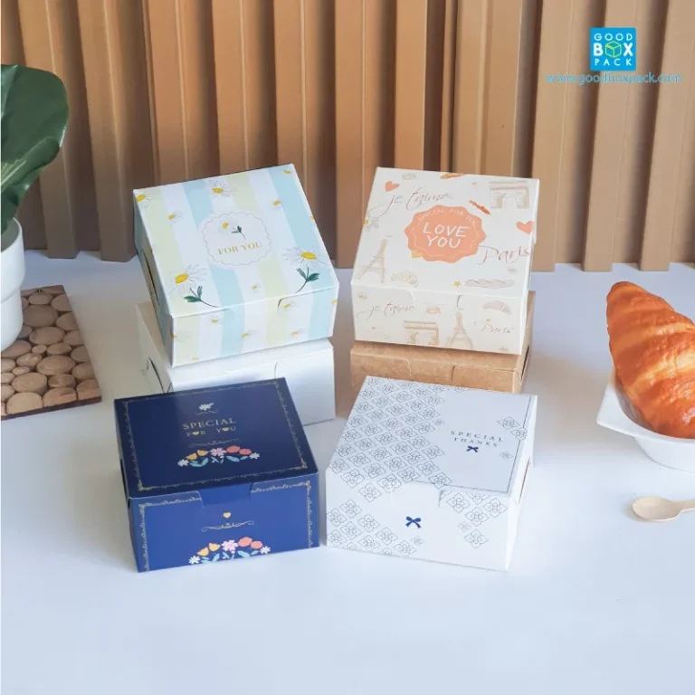 Goodboxpack (แพ็คละ100ใบ) กล่องสแน็ค จตุรัส ขนาดกว้าง 12 x ยาว 12 x สูง 6 ซม. ราคาส่ง กล่องจัดเบรค