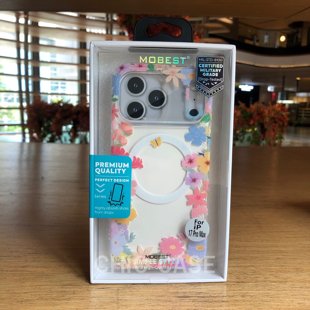 Mobest เคสใส iPhone ลายดอกไม้ สีชมพู | เคสไอโฟน 17 Pro max / 16 Pro Max / 15 Pro Max