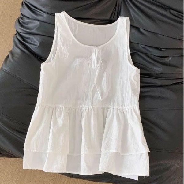 FY-เสื้อสุภาพสตรี สีทึบ คอกลม ประเภทรุ่นหลวม ความเรียบง่าย หวาน ผีเสื้อ ปม แฟชั่นฤดูร้อน