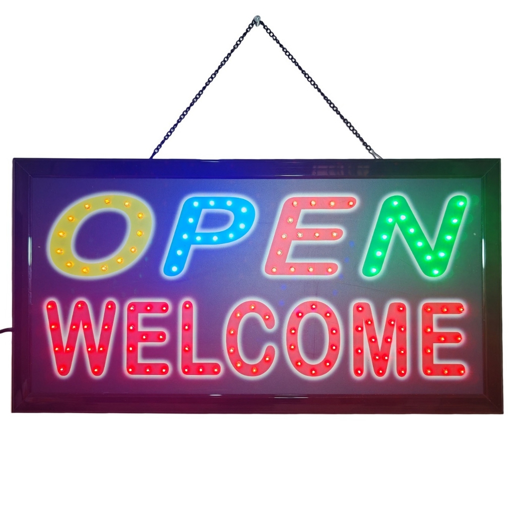 ป้ายไฟ*OPEN WELCOME (4สี/แดง)* ป้ายไฟLED ป้ายไฟร้าน ป้ายไฟตกแต่งร้าน ป้ายไฟวิ่ง ป้ายไฟตัวอักษร ป้ายไฟสำเร็จรูป (LB00118)