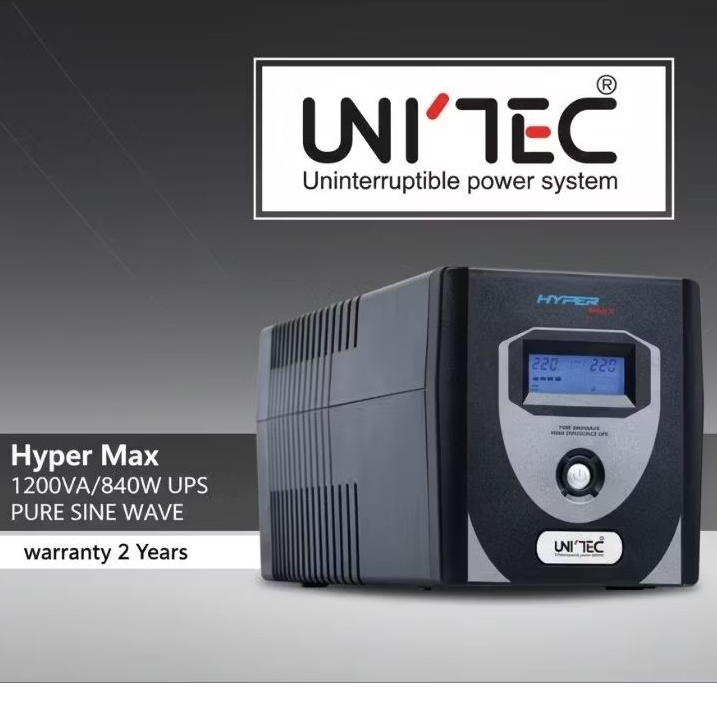 UNITEC UPS Hyper Max-1200VA/840W PSU80+สำหรับคอมทุกแบบ ประกัน 2 ปี Pure Sine Wave ระบบ AVS Line Inte