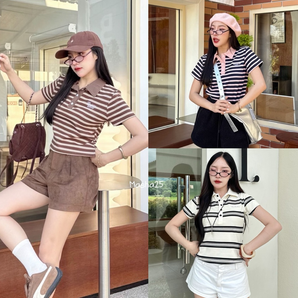 เสื้ิอโปโล พอดีตัว ลายน่ารัก ป้ายcookie bear/khun/sugarcane