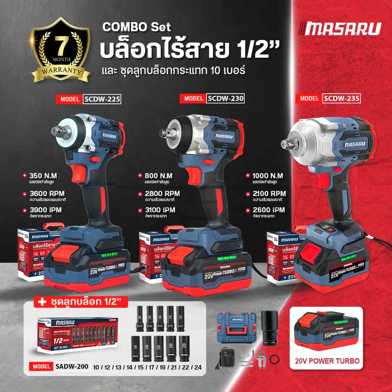 บล็อกไฟฟ้าไร้สาย MASARU SCDW-225/230/235 แรงบิด 350-1000Nm. บล็อกไฟฟ้า บล็อกไร้สาย thumbnail 4
