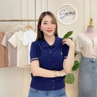 Serene's Choice เสื้อคอปก แขนสั้น ผู้หญิง รุ่น Lena จั้มเอว ผ้าไหมพรม แฟชั่นเกาหลี