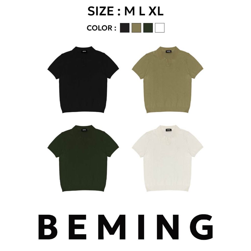 Bemingtop1011(M-XL)-BMG Knit Polo Tee – โปโลไหมพรมผู้ชายเรียบ เท่ ใส่ง่าย และดูแพงแบบ minimal