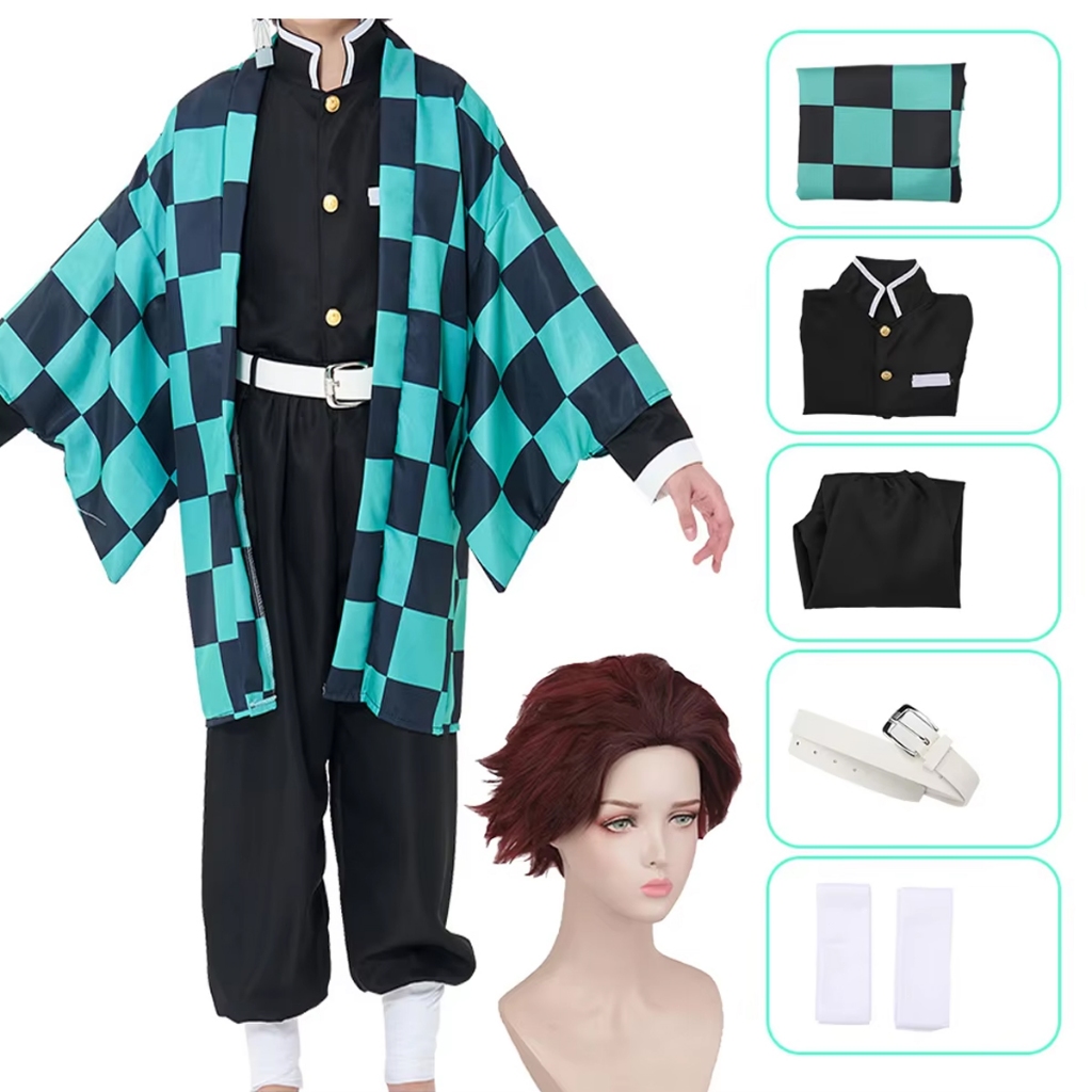 Demon Slayer Tanjirou Kamado Costume Anime Cosplay Men Uniform Halloween Party Clothes Adult Kids ราคา ถูกที่สุด ดีลบีเคเค แกลเลอรีภาพที่ 6
