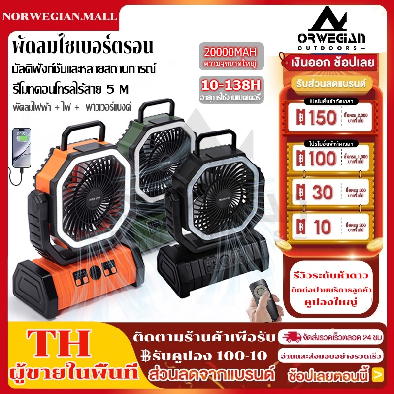 พร้อมส่ง🚚Mountpeak พัดลมแบบพกพา พัดลมไร้สาย 20000mAh ปรับลมได้ 3 ระดับ หน้าจอ พับได้  โคมไฟ LED