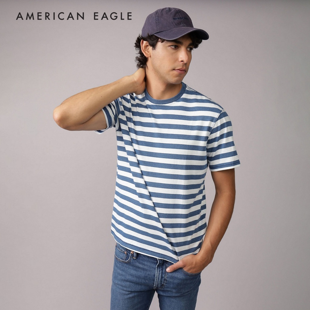 American Eagle Striped T-Shirt เสื้อยืด ผู้ชาย ลายตรง (NMTS 017-4738-400)